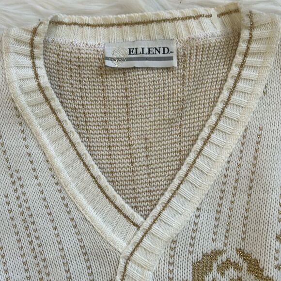 Vintage Ellen D Kollection Sweater White Gold Rose Medium - Picture 2 of 6